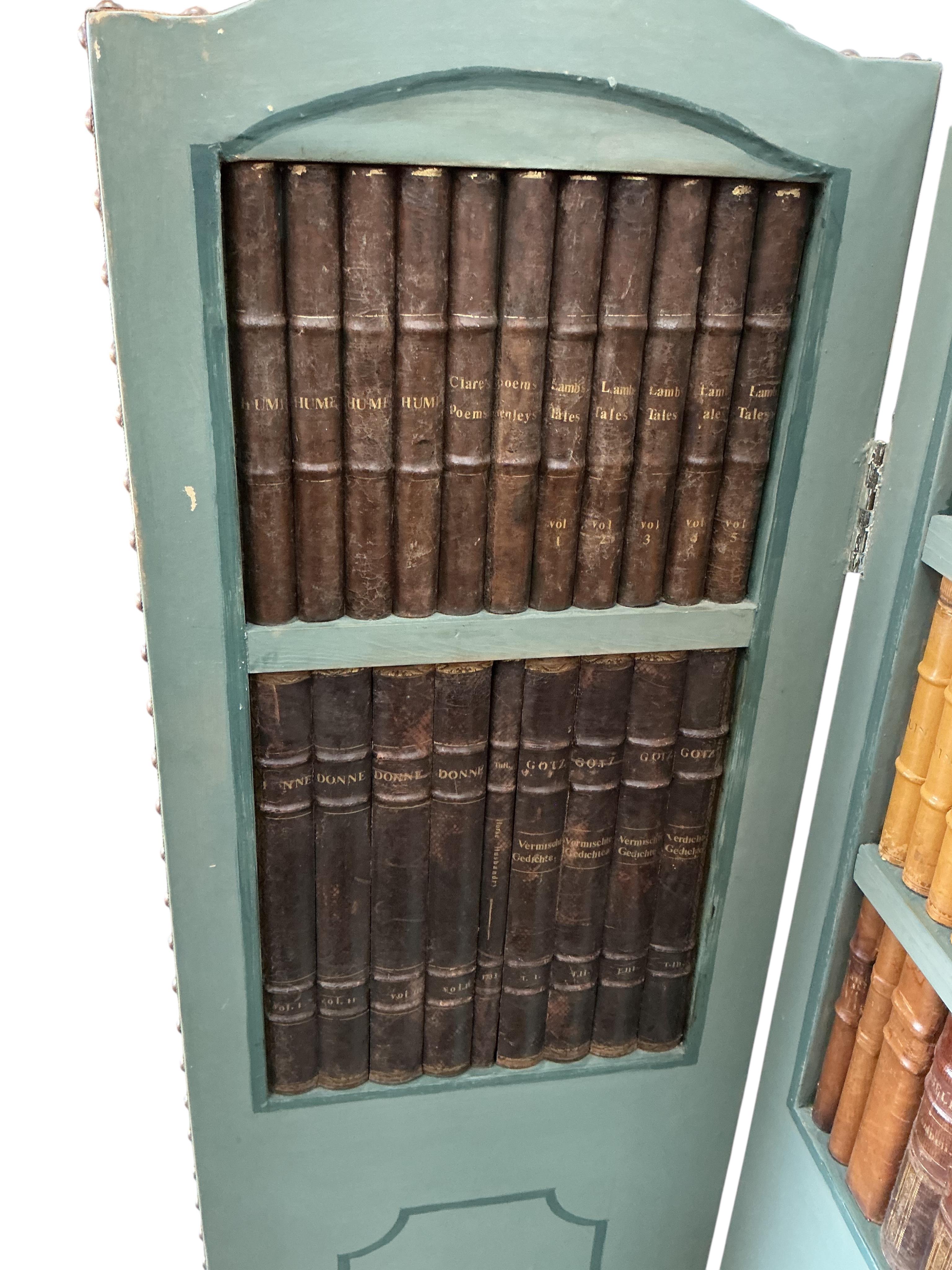 A three-fold faux book spine inset screen, each panel width 34cm, height 124cm